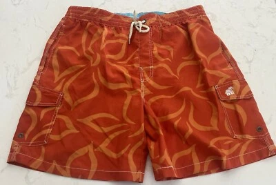 🌺 Caribbean Joe Swim Trunks Mens Size L Aloha Orange Floral Lined Cargo Trunks - Image 1 of 4