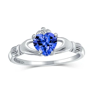 Personalize BFF Sorority Sister Clear CZ Pave Solitaire Blue Simulated Sapphire - Picture 1 of 7