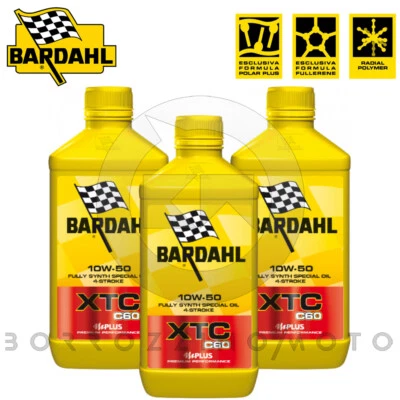 3 Lt OLIO 100% SINTETICO MOTO 4T BARDAHL XTC C60 10w50 MA2 FULLERENE POLAR PLUS