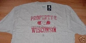 University of Wisconsin Badgers T-shirt Cool Property Of Logo Gray NCAA - Picture 1 of 1