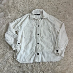 Zara Damen Hemdjacke weiß Cord Knopfleiste leicht Oversized Small - Bild 1 von 12