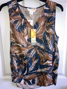 Women's C&C California NWT Medium Brown Blue Print Sleeveless Top NEW - Picture 1 of 3