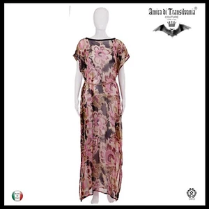 Damen Kleid Kaftan Lang Chiffon Blumenmuster Blumen High Fashion Couture S M - Bild 1 von 24