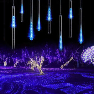 LED Meteor Shower Lights Outdoor Falling Rain Drop Icicle String Waterproof Blue