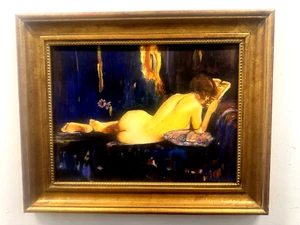 ORIGINAL QUALITLY ART WOMAN IN REPOSE IMPRESSIONIST ELABORATE FRAME - Picture 1 of 10