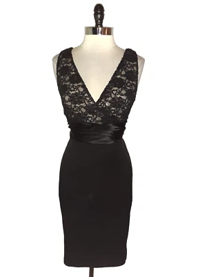 CONNECTED Size 12 Sheath Dress Black Lace Beige Lining Shimmery Sleeveless - Image 1 of 4