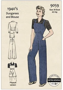 1940's Dungarees and Blouse - Rosie the Riveter Sewing Pattern  - Picture 1 of 2