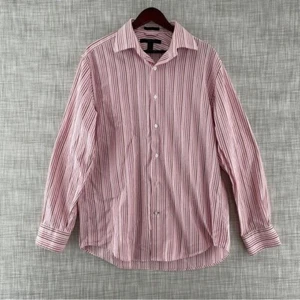 Express men's size L Premium cotton shirt pink red striped long sleeve 8950 - Picture 1 of 7