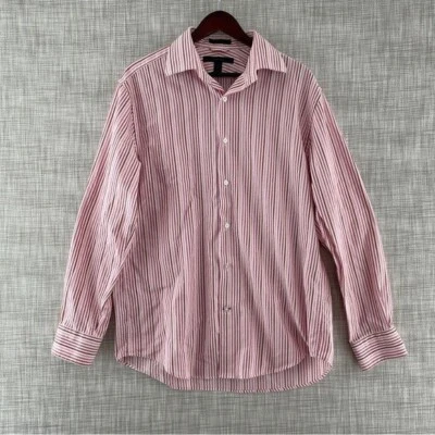 Express men's size L Premium cotton shirt pink red striped long sleeve 8950 - Image 1 of 4