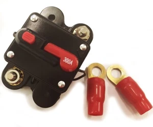 Circuit Breaker 300A & (2) 4GA Red Ring Terminals Manual Amp Reset CB300A - Picture 1 of 1