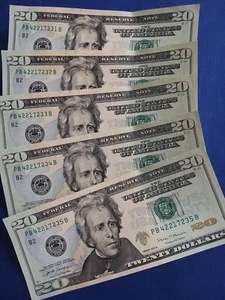 Set of 5 US $20 series 2017A notes in a row and in BU conditions. - Picture 1 of 1