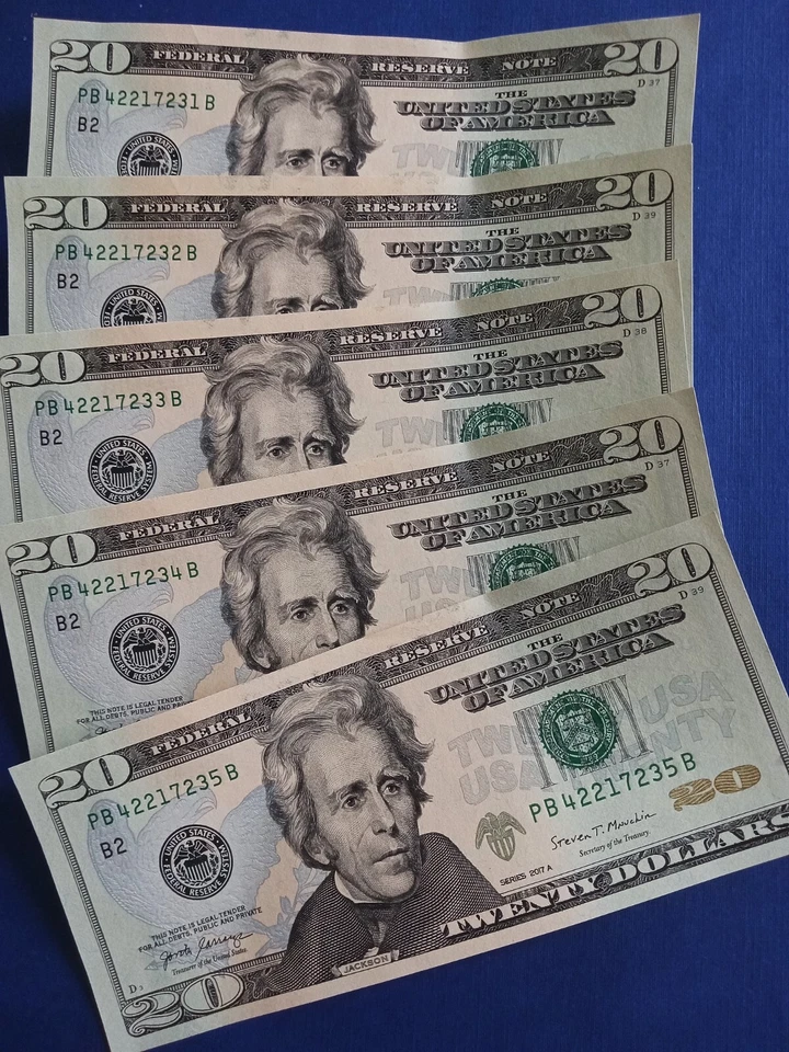 Set of 5 US $20 series 2017A notes in a row and in BU conditions. - Image 1 of 1