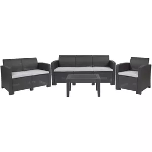 4 Pcs Outdoor Faux Rattan Chair, Loveseat, Sofa & Table Set in Dark Gray Finish - Picture 1 of 5