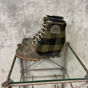 Sorel Joan of Arctic Boots women’s size 8 Hidden Wedge Lace Up Green - Picture 1 of 9