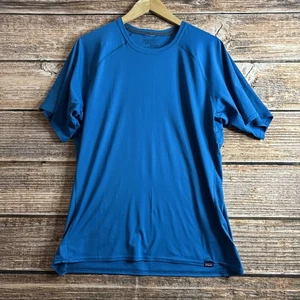 FLAW- Patagonia Lightweight Capilene Baselayer Shor Sleeve Shirt Mens Large Blue - Picture 1 of 12