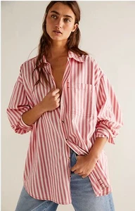 We The Free Camicia Donna Freddie a Righe Manica Lunga Tg:S Corallo Combo Nuova con etichette - Foto 1 di 5