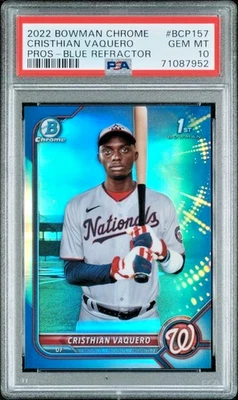 2022 Bowman Chrome CRISTHIAN VAQUERO 1st BLUE REFRACTOR PSA 10 Gem Mint SP /150 - Image 1 of 2