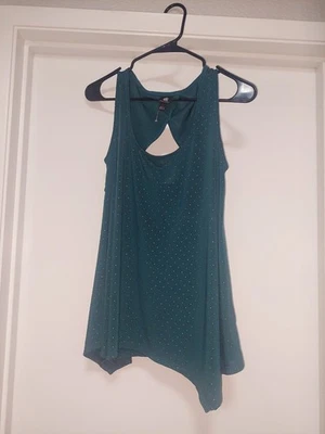 Top Rock & Republic Mujer Pequeño Verde Dorado Tachonado Halter Sin Mangas Vaquera  Foto 1 de 3