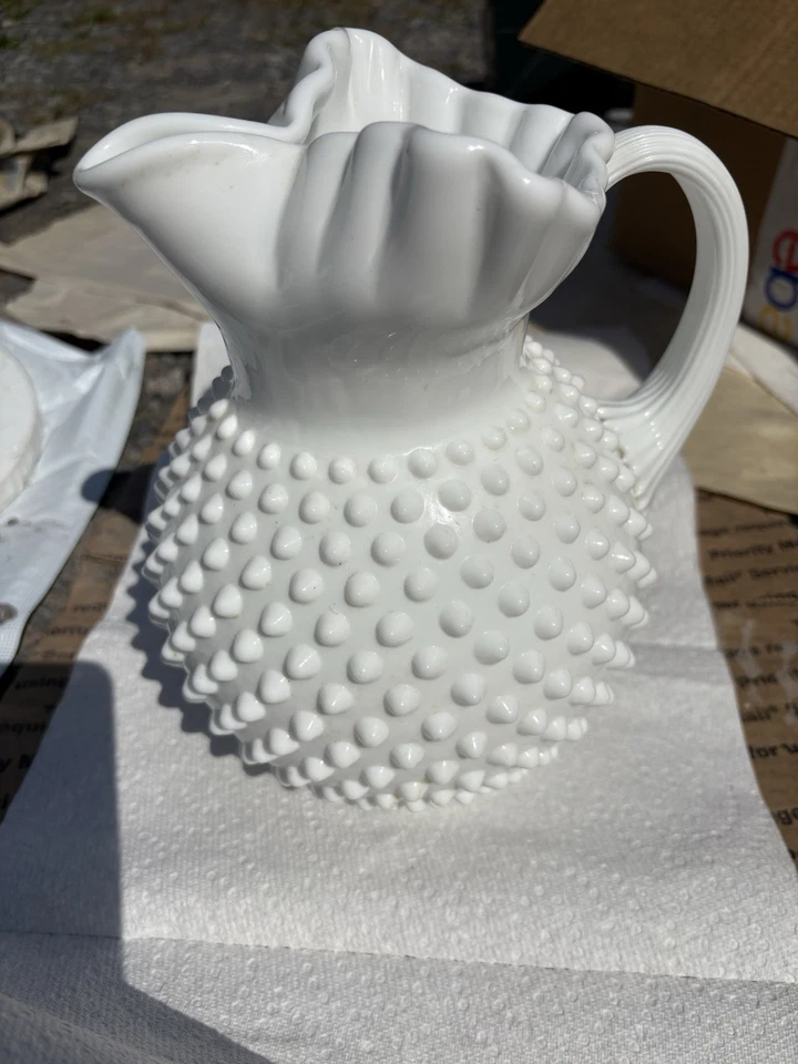 Fenton Large Hobnail Pitcher White Milk Glass - Image 1 of 1