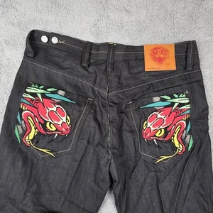 Ed Hardy Jeans Herren 42x34 Y2K bestickt Schlange Totenkopf Tattoo Design Taschen - Bild 1 von 15