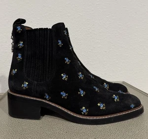 Coach Bowery Black Suede Floral Embroidery Chelsea Ankle Boots Booties Size 8.5 - Picture 1 of 24