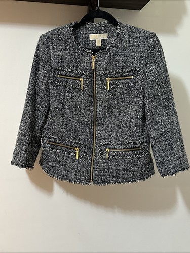 Giacca donna Michael Kors zip davanti grigia con tasche taglia 6 solo lavaggio a secco