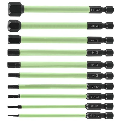 10Pcs Magnetic Tip S2 Alloy Steel Hex Head Allen Wrench Drill Bit Set 1/4" - Image 1 of 4