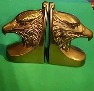 Pair of VTG Solid Brass Eagle Head Bookends 6" Tall. Lots Of Details. - Picture 1 of 11