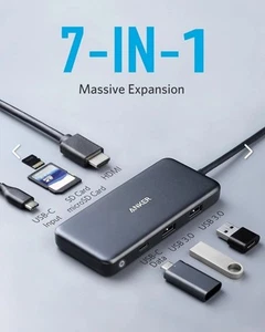 Anker PowerExpand+ 7-in-1 USB-C PB Media Hub Adapter 4K HDMI USB SD Reader - Picture 1 of 6