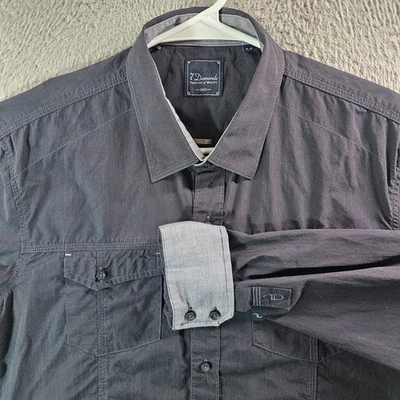 Camisa masculina 7 diamantes manga longa média com botões preta listrada - Imagem 1 de 4