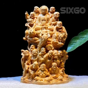 6,28" Klippe Zypresse Holz achtzehn Arhats Buddha Statue handgeschnitzt Ornament - Bild 1 von 4