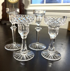 Set of 4 Signed Cut Crystal Candle Holders Tyrone 5.25” & Rogaska 6.25” Pair Lot - Picture 1 of 6