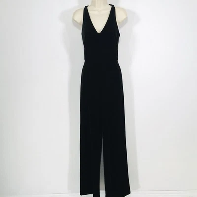 White House Black Market Sz 2 Wide Leg Jumpsuit Black Velvet Fairy Goth - Image 1 of 4