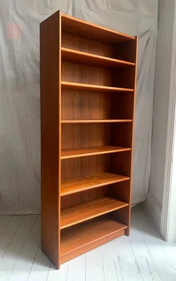 Vintage Mid Century Modern Teak Veneer Tall Bookcase with Six Shelves - Image 1 of 4