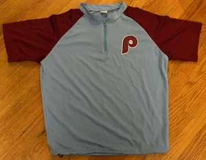 Philadelphia Phillies RETRO BLUE L PULLOVER ZIPPER JACKET SHIRT SGA 2017 LARGE - Picture 1 of 2