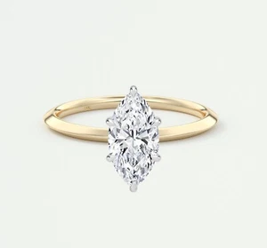 Anillo de diamantes de oro amarillo sólido de 14 K cultivado en laboratorio marquesa de 4 quilates IGI F/VS - Imagen 1 de 2