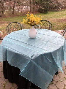 Teal Sheer Organza 90x90" SQUARE Table OVERLAY Toppers Wedding Linens SALE - Picture 1 of 2