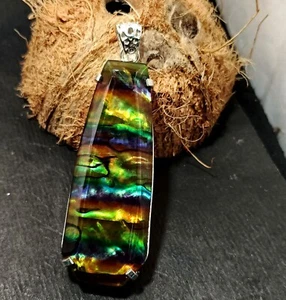 Loose Fancy 100.10 Ct Natural Ammolite 925 Solid Silver Rainbow PENDANT Gemstone - Picture 1 of 7