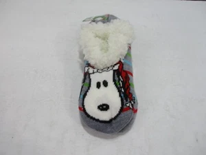 Snoopy Slippers Socks Girls 4-10 Gray Striped Lined Peanuts New Acrylic - Picture 1 of 10