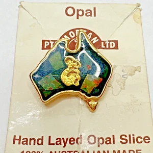Vintage Australia Map Brooch Opal Inlay Gold Tone Koala Pin Souvenir Jewelry - Picture 1 of 12