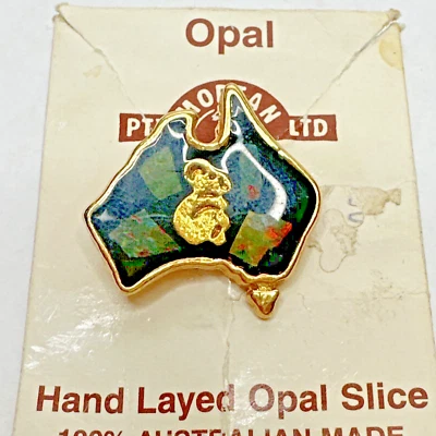 Broche mapa Australia vintage incrustación ópalo tono dorado koala prendedor recuerdo joyería Foto 1 de 4