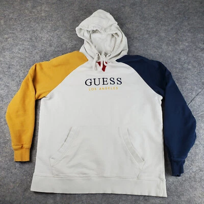 Guess Sudadera con Capucha Para Hombre Grande Blanco Bloque de Color Cordón Manga Larga Bolsillo Elástico Foto 1 de 4
