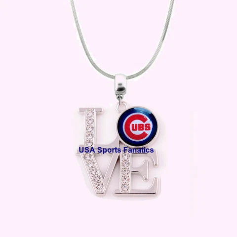 MLB - Chicago Cubs Team Love Necklace With Rhinestones On A 925 Snake Chain Cover