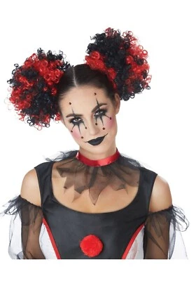 Red and Black  Clown Puffs Circus Adult Costume Wig - Image 1 of 2