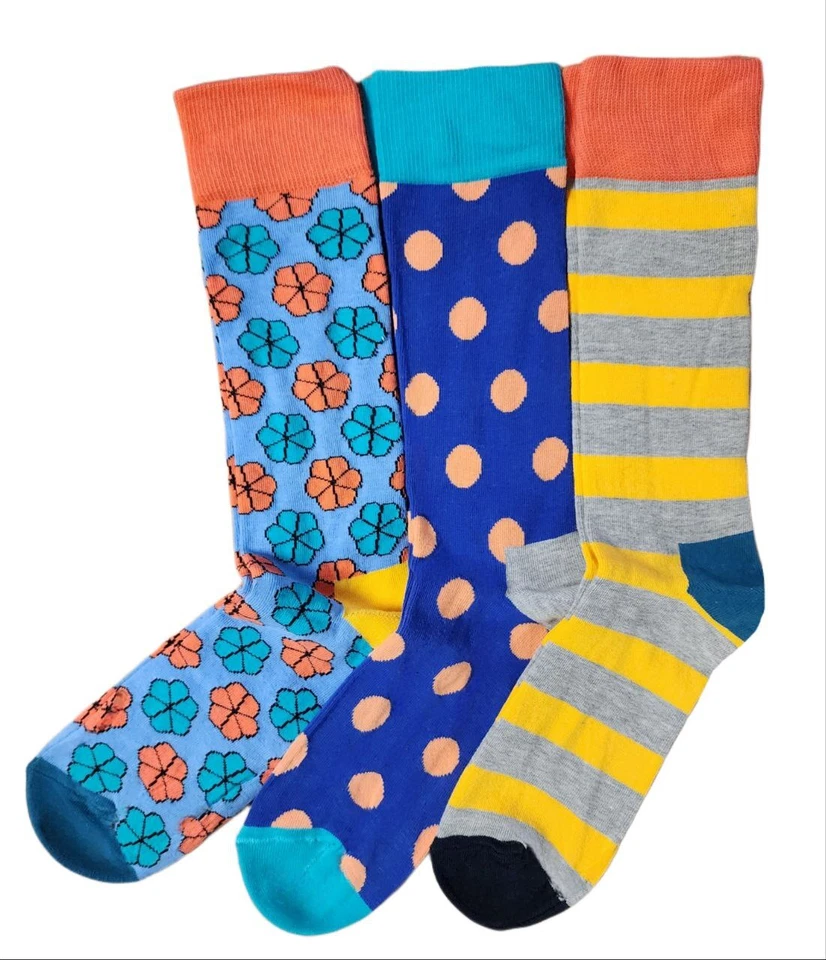 Happy Socks Hombre Multicolor Algodón Redondo Clower 3-Pack Socks Talla 8-12 Nwt - Imagen 1 de 1