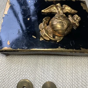US MARINE CORPS Belt BUCKLE EMBLEM WREATH Anchor Antique Enamel Globe Eagle 3.4x - Picture 1 of 24