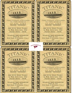 RMS TITANIC FIRST CLASS TICKETS, 4 -PER SHEET, REPLICAS 8.5 X 11 SHEET - Picture 1 of 4