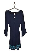 HATLEY NEW $89 Flared Crochet Sleeve Embroidered Hayley Dress Navy Large
