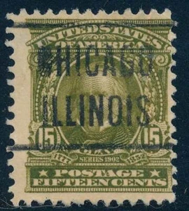 US Scott # 309 15c Clay Chicago IL Precancel Briefmarke KEINE RESERVIERUNG - Bild 1 von 3