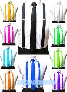  Mens Ties skinny tie and suspenders set men's back longer necktie prom - Picture 1 of 12